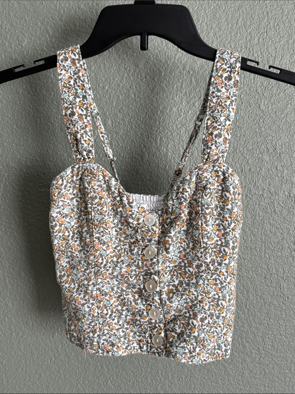 Abercrombie & Fitch Floral Button-Front Cropped Tank - White, Green, Orange